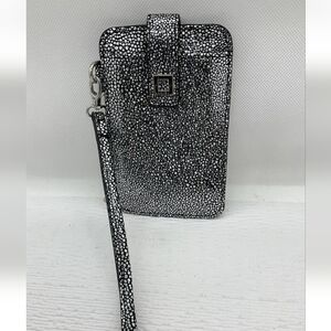 Lodis Black & White Metallic Speckled Wristlet Phone Case NWOT